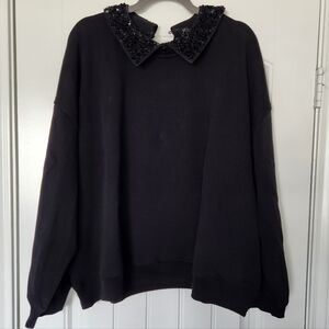 Plus-size J. Crew Black Sweatshirt with Sequin Collar